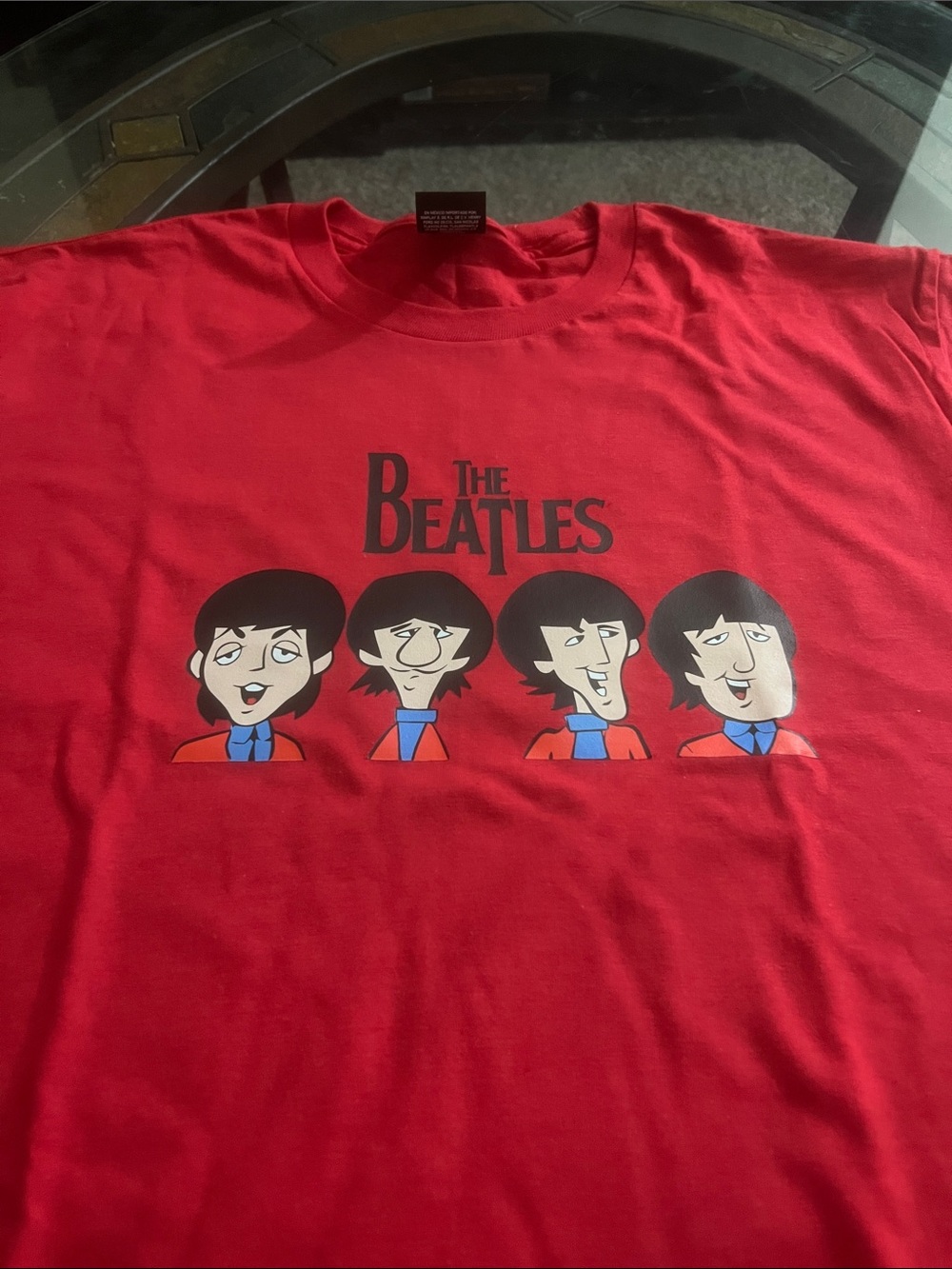 The Beatles Red Short Sleeve Tee with Cartoon Band Print - Picture 2 of 3